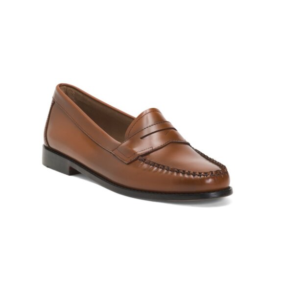 GH BASS Cognac Leather 1936 Willa Flat Strap Loafers - Picture 1 of 2